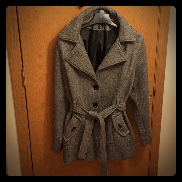 Liz Claiborne Jackets & Blazers - BRAND NEW Gray hooded pea coat with belt